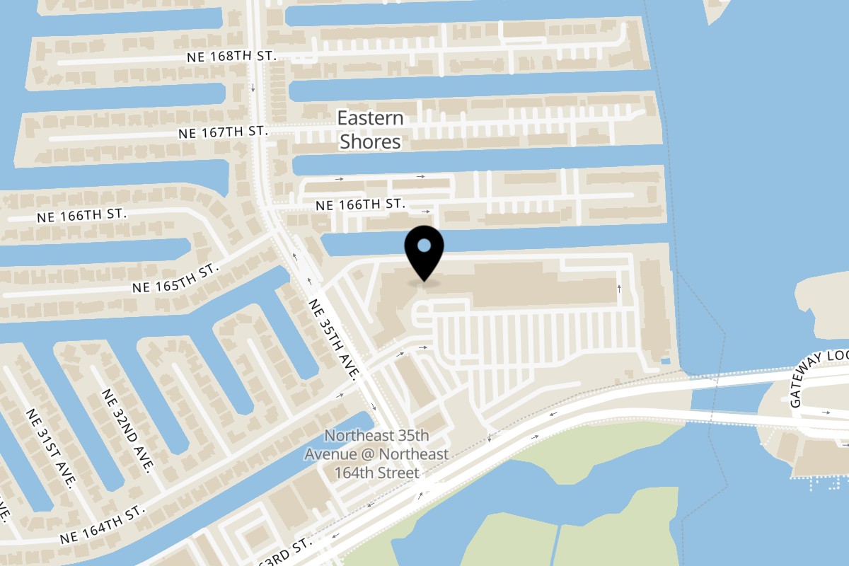 Map showing the location of Lé Vida Miami on 3725 NE 163rd St in North Miami Beach